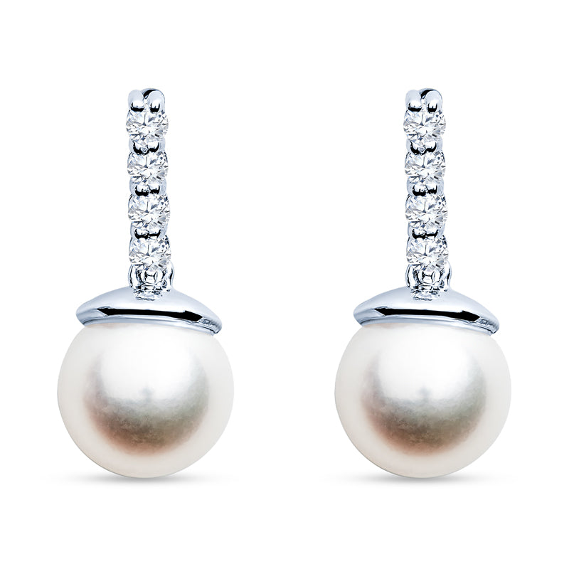 cultured pearl earrings, white gold pearl earrings