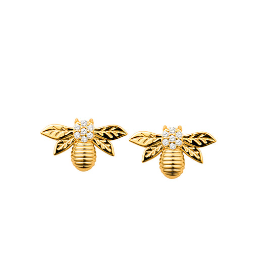 Diamond Gold Bee Earrings