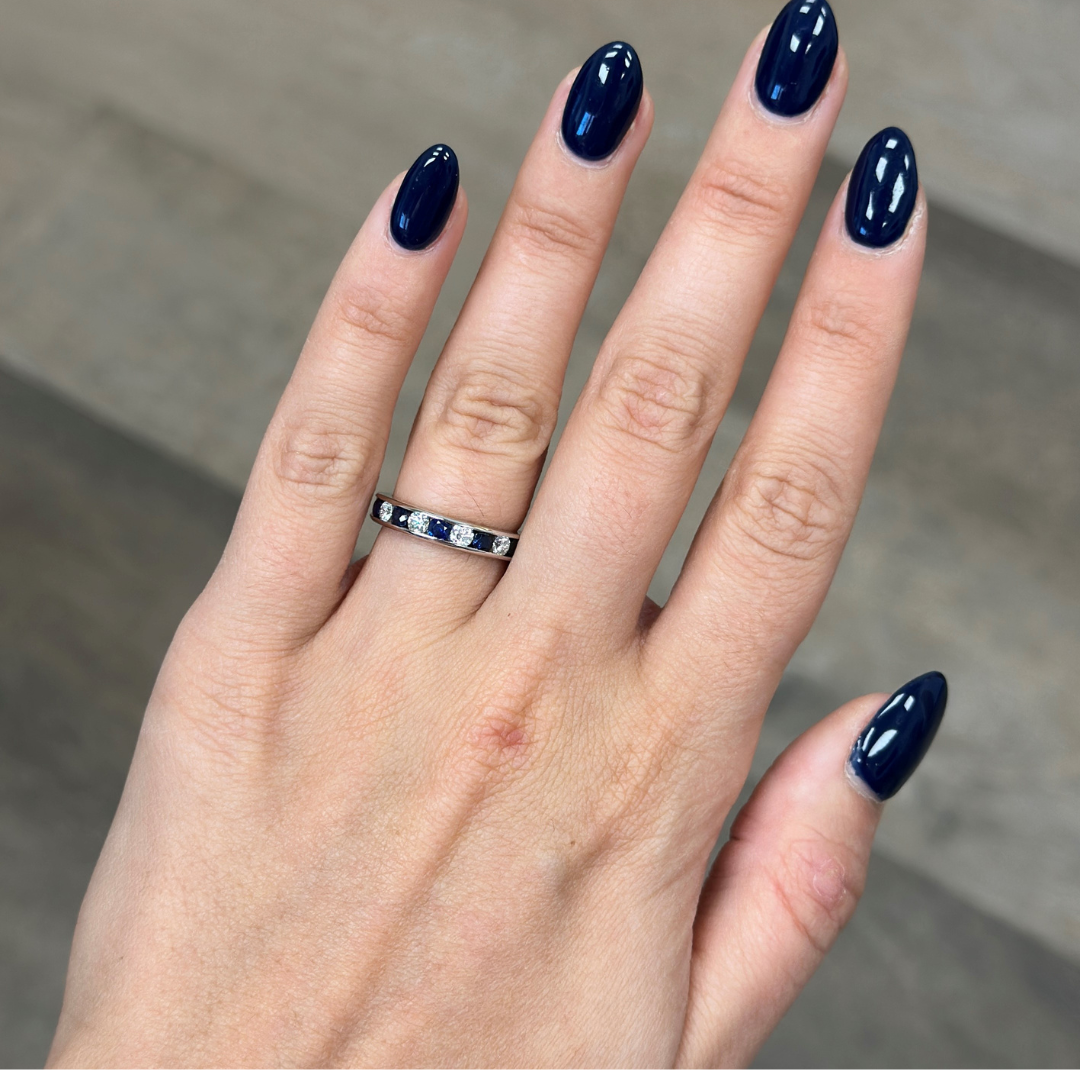Made in America Jewelry Sapphire and Diamond Band in 14KT White gold