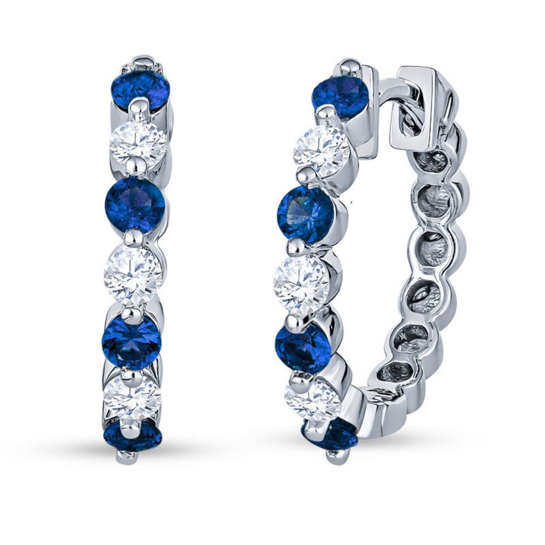 sapphire and Diamond Hoop Earrings, September birthstone jewelry, sapphire diamond earrings, sapphire hoop earrings
