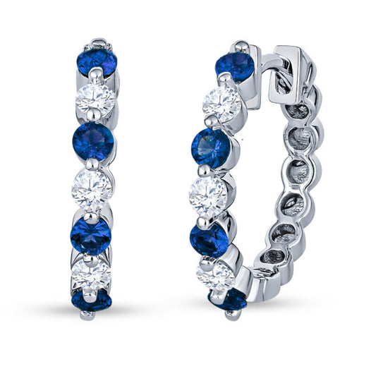 sapphire and Diamond Hoop Earrings, September birthstone jewelry, sapphire diamond earrings, sapphire hoop earrings