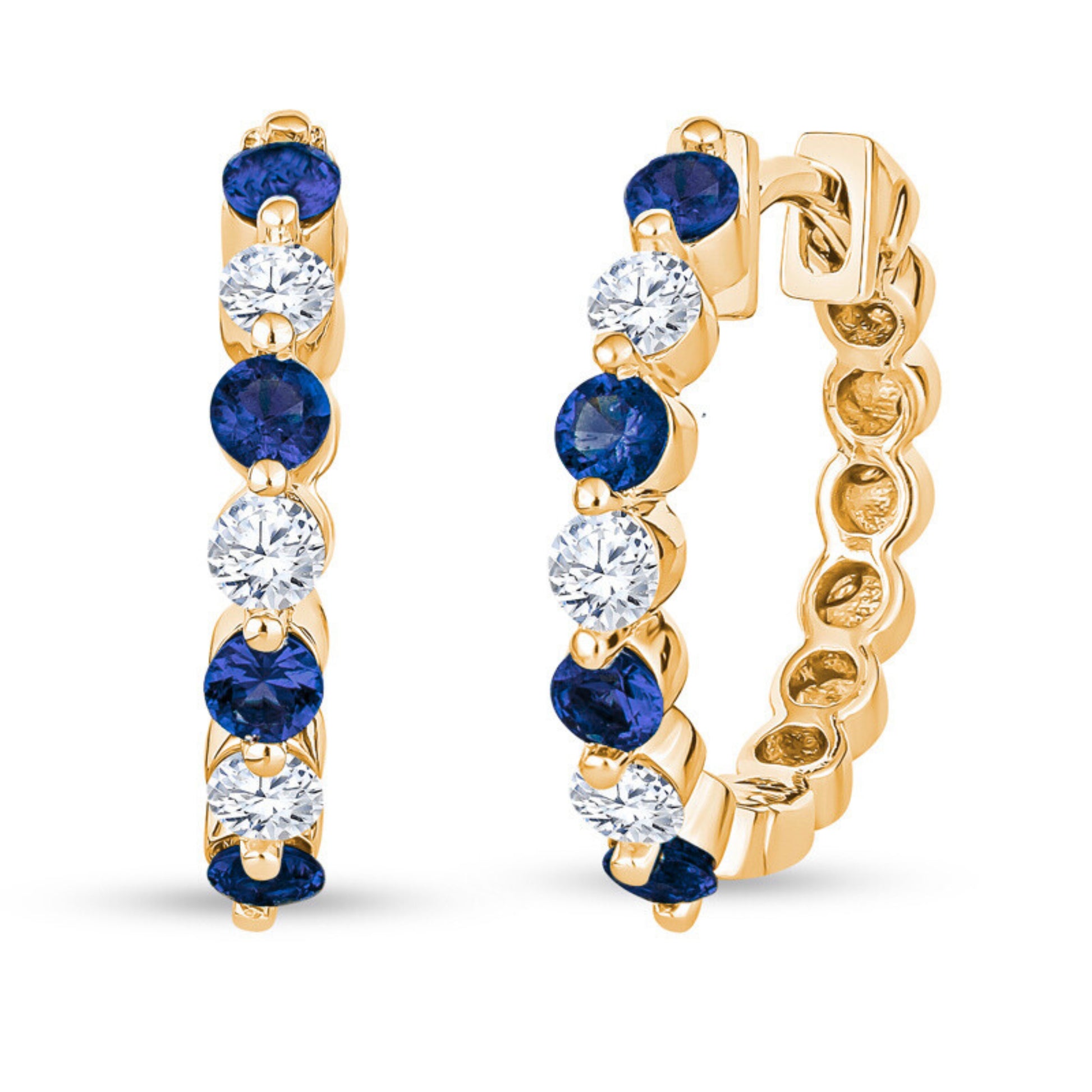 sapphire and Diamond Hoop Earrings, September birthstone jewelry, sapphire diamond earrings, sapphire hoop earrings