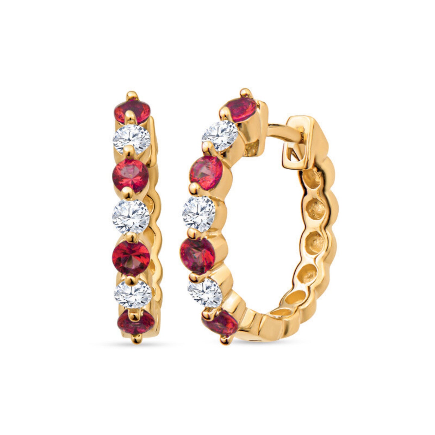 Ruby and Diamond Hoop Earrings, July birthstone jewelry, ruby diamond earrings, ruby hoop earrings