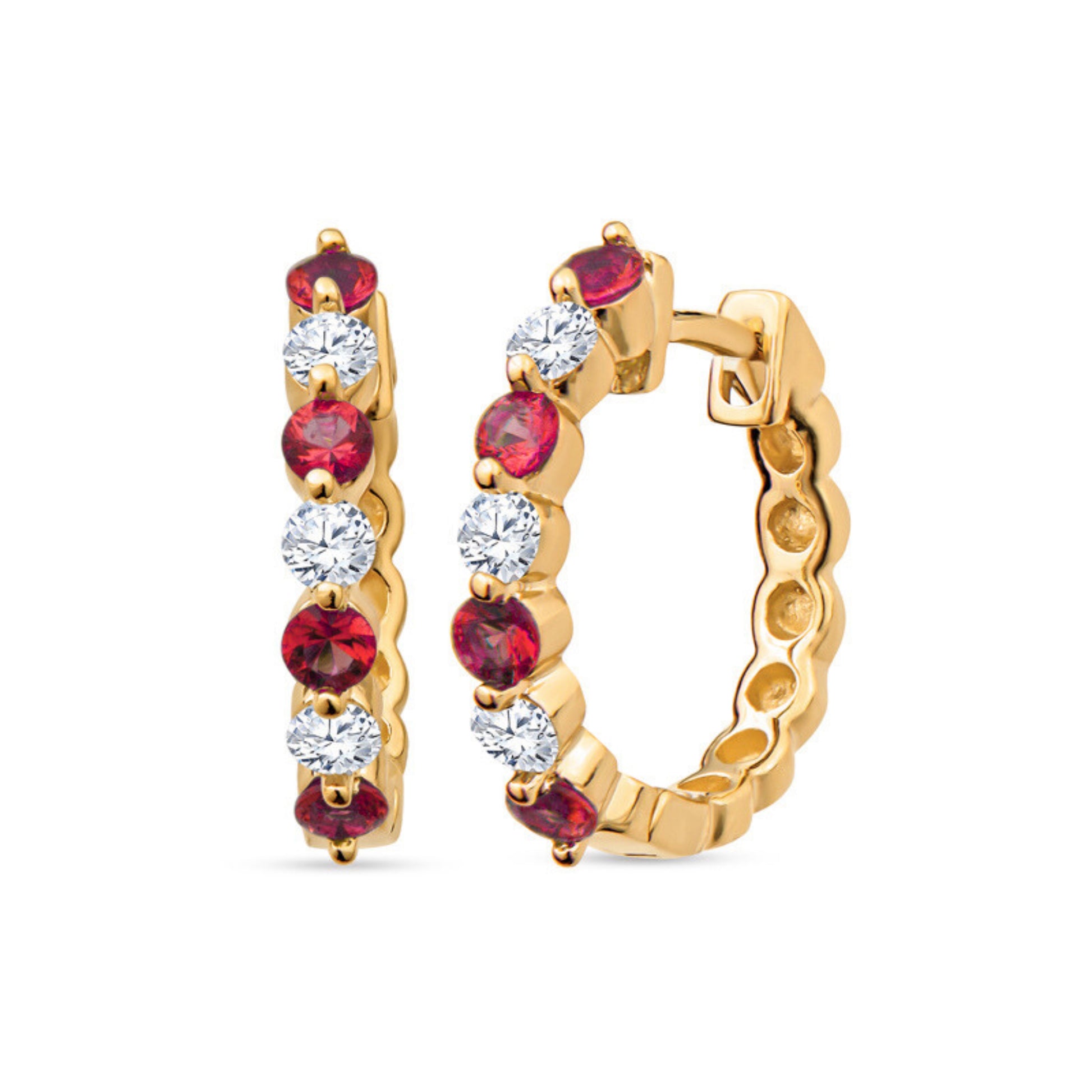 Ruby and Diamond Hoop Earrings, July birthstone jewelry, ruby diamond earrings, ruby hoop earrings