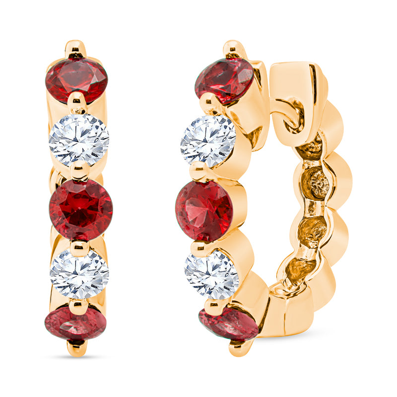 yellow gold diamond hoop earrings, ruby hoop earrings