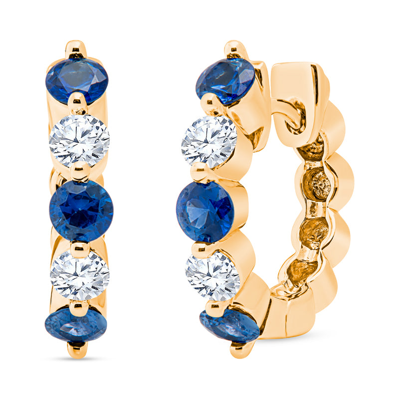 yellow gold diamond hoop earrings, sapphire hoop earrings