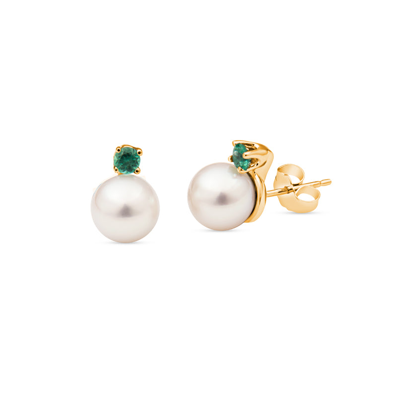 Classic pearl gemstone earrings, Queen Elizabeth style earrings, gemstone and pearl gold earrings, simple pearl studs
