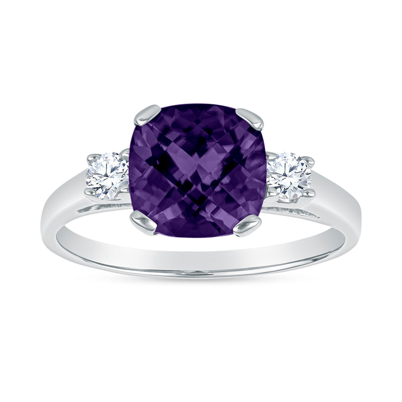 14K Amethyst Diamond Ring, Gold Amethyst Diamond Ring, Classic Gemstone Ring Gold