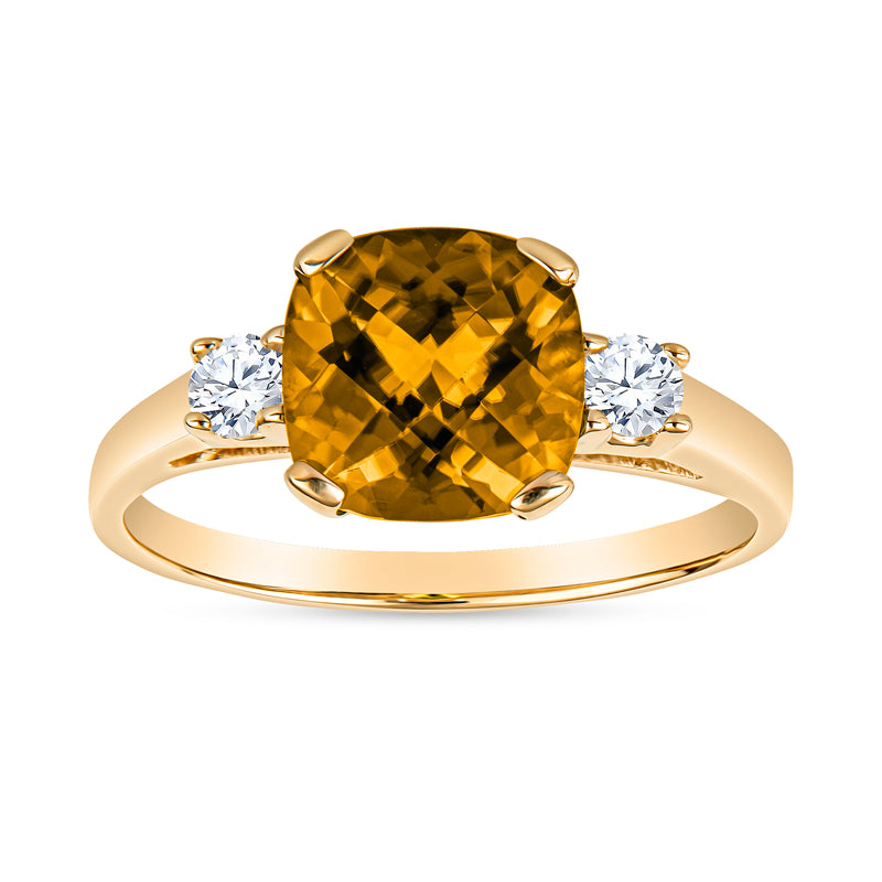 14K Citrine Diamond Ring, Gold Citrine Diamond Ring, Classic Gemstone Ring Gold