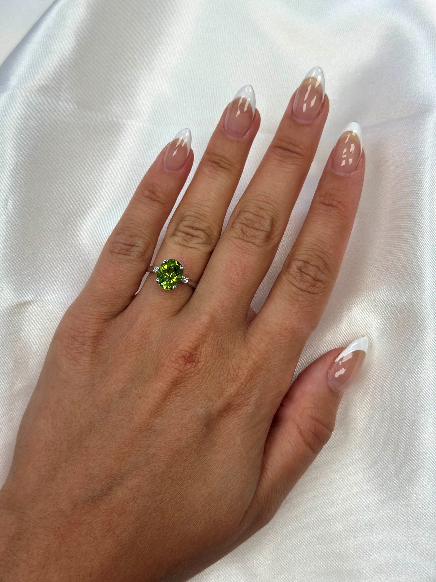 14K Peridot Diamond Ring, Gold Peridot Diamond Ring, Classic Gemstone Ring Gold