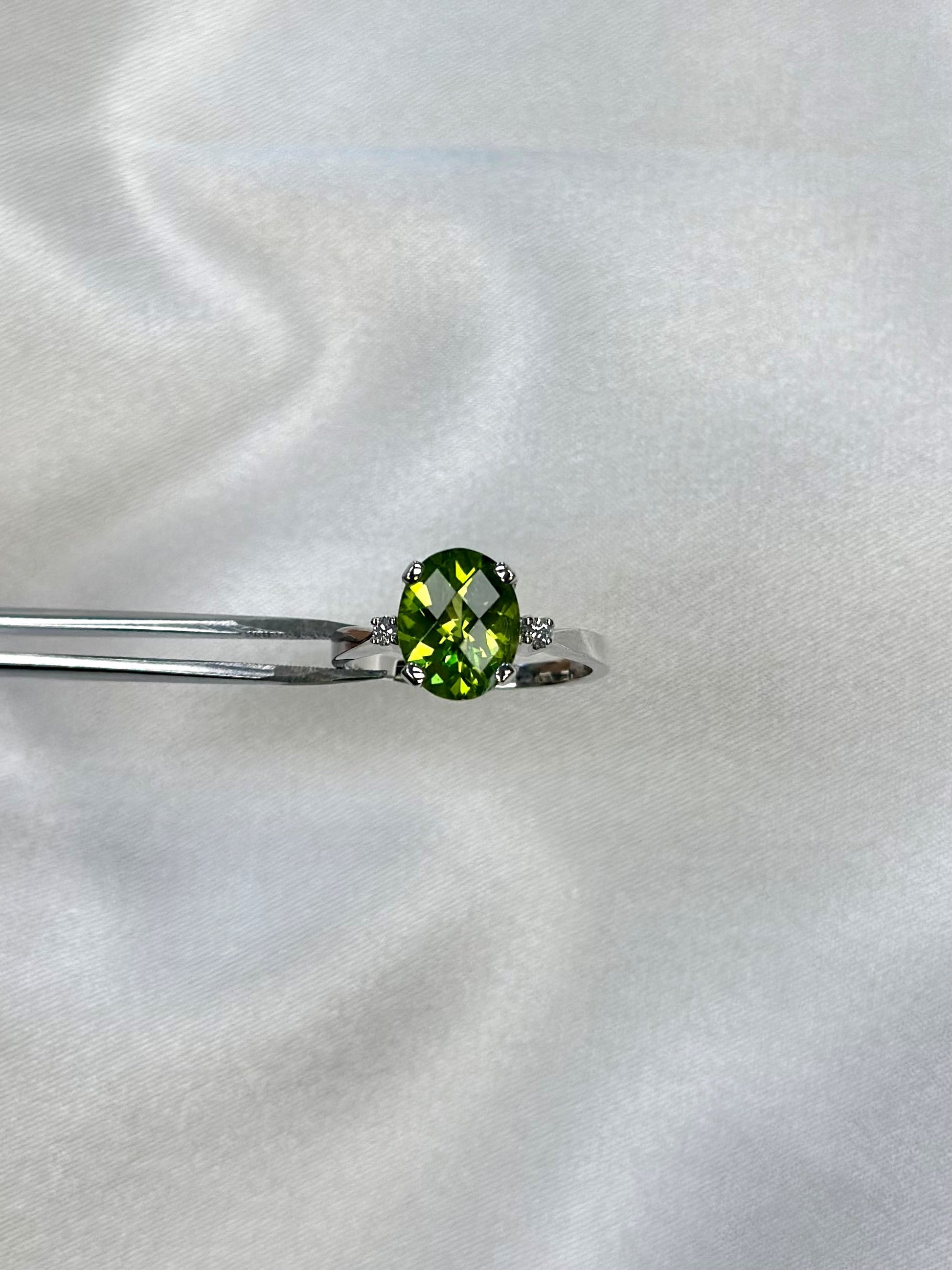 14K Peridot Diamond Ring, Gold Peridot Diamond Ring, Classic Gemstone Ring Gold