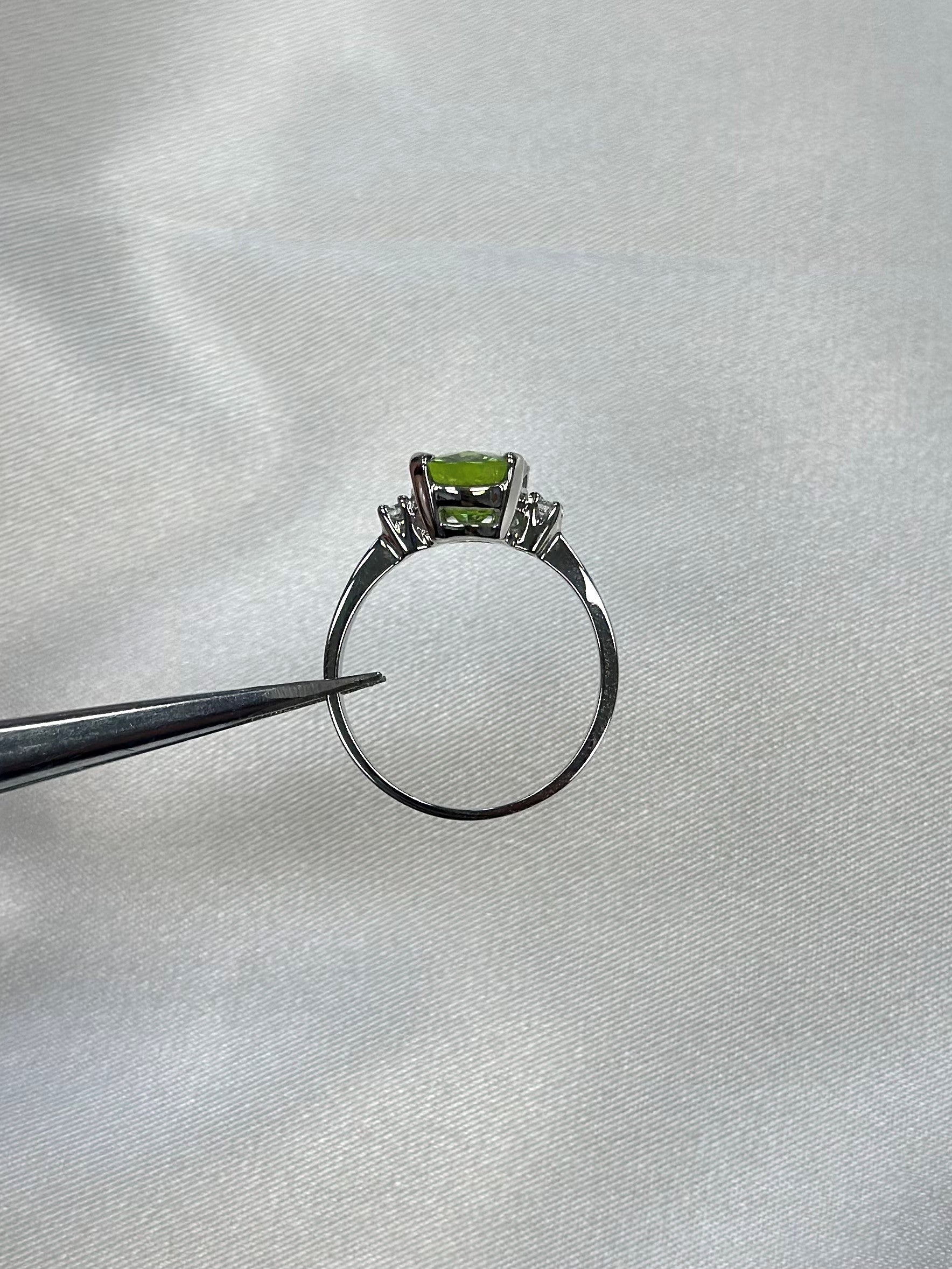 14K Peridot Diamond Ring, Gold Peridot Diamond Ring, Classic Gemstone Ring Gold