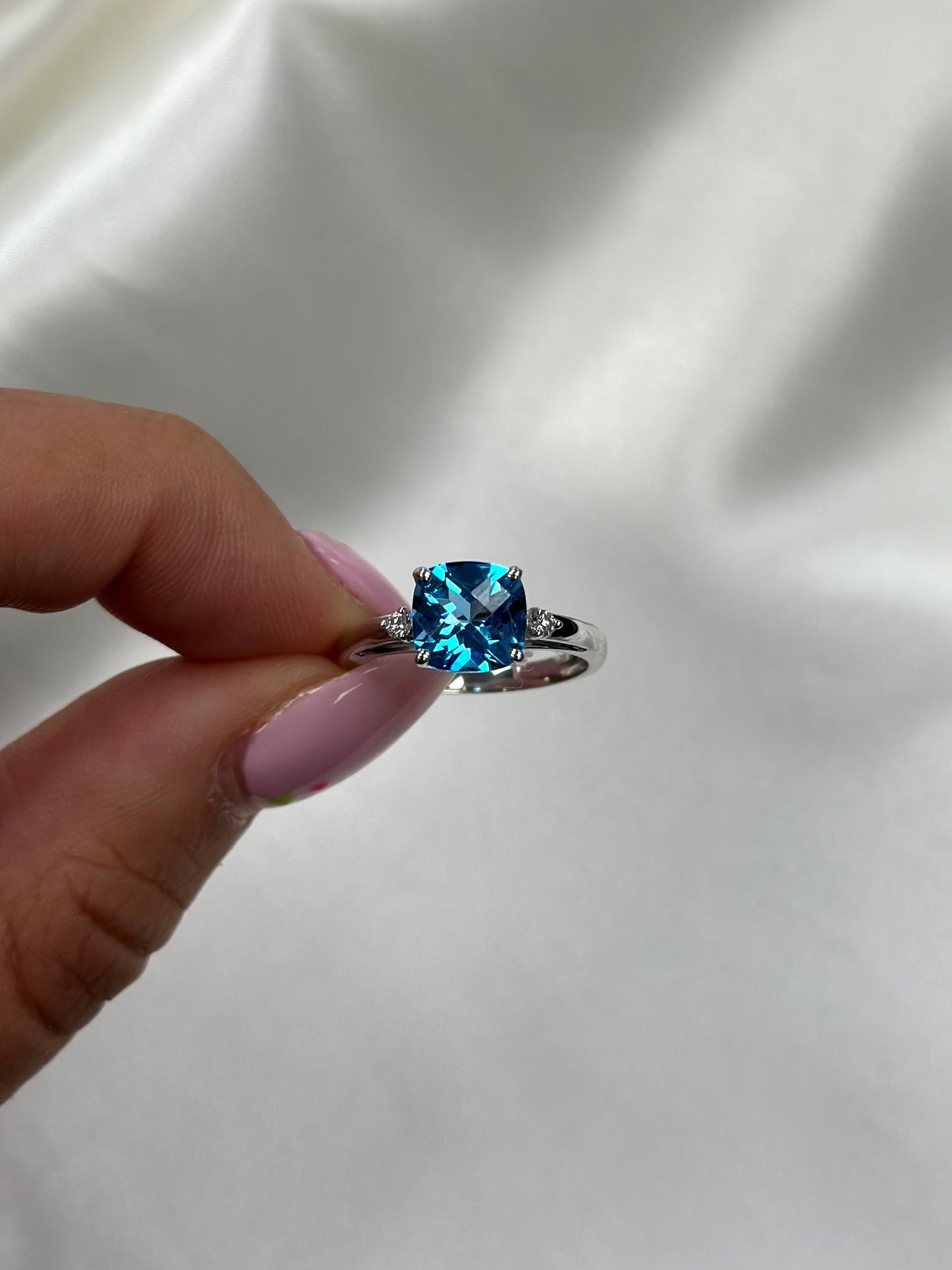 Blue Topaz diamond gold ring, Blue topaz gold jewelry, cushion gemstone ring, cushion blue topaz ring