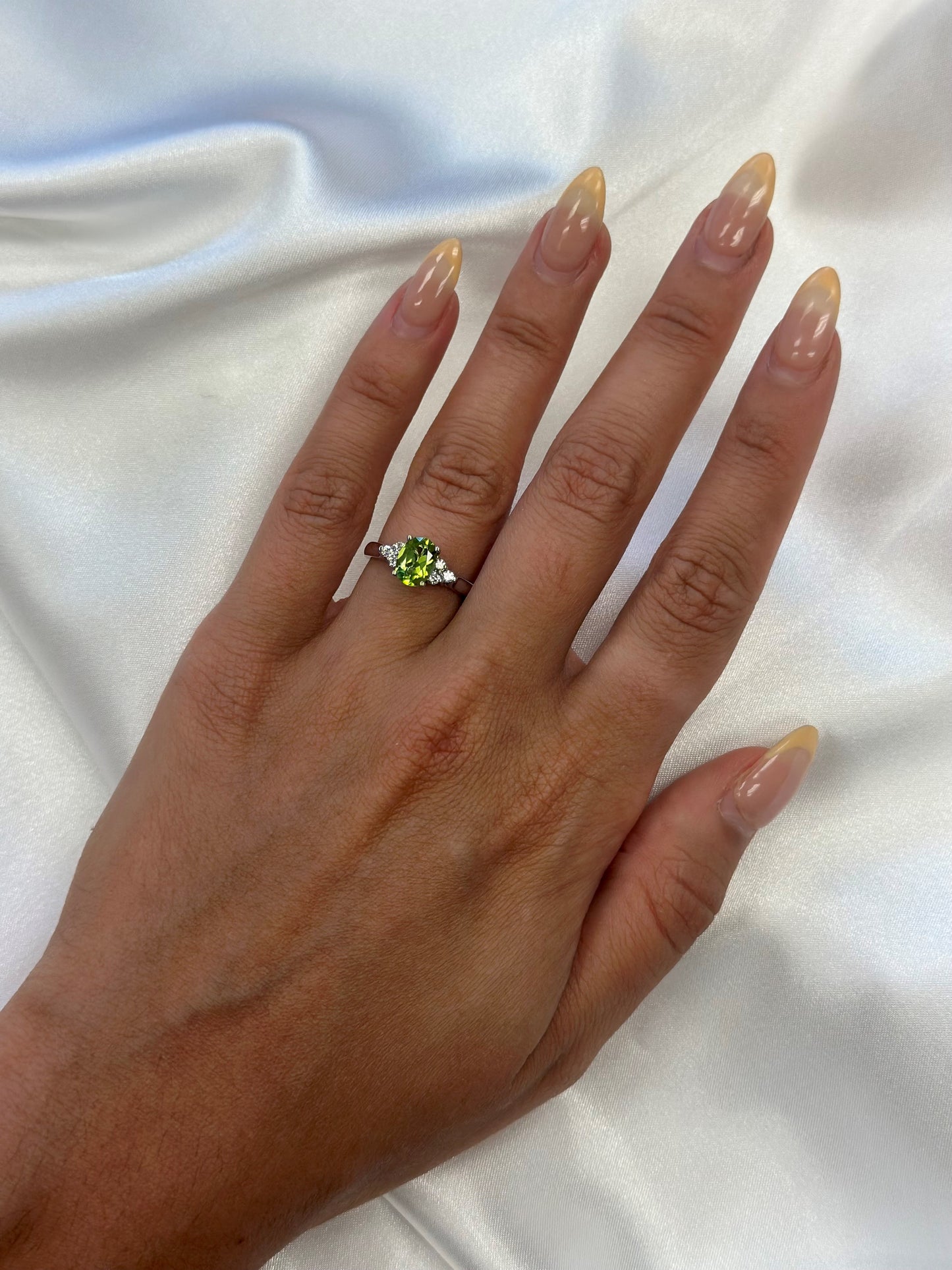 Peridot diamond ring, semi-precious ring, Peridot and diamond ring