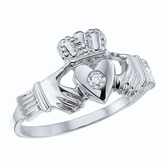 Sterling Silver Diamond Claddagh Ring