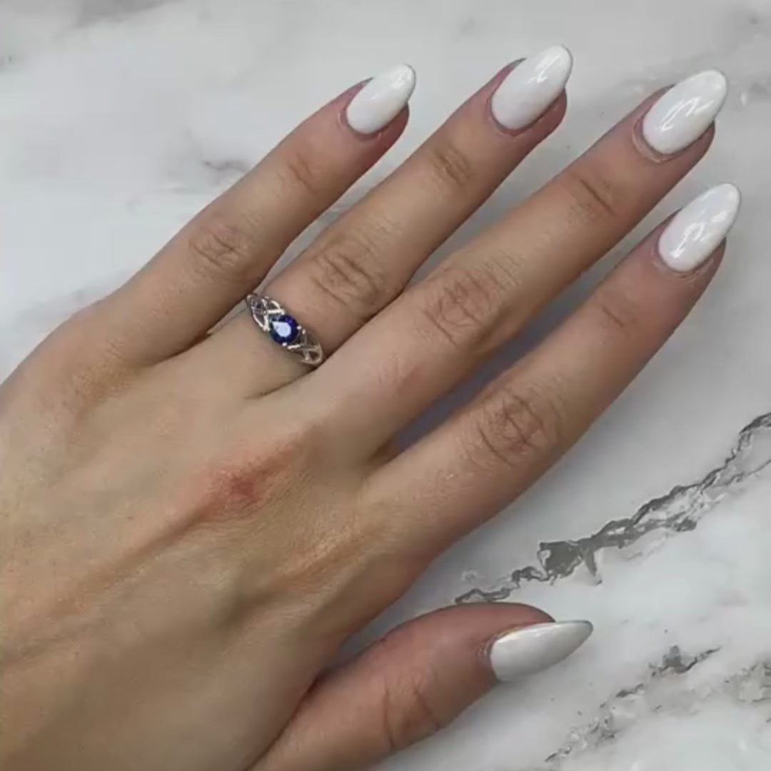 blue sapphire diamond ring, celtic sapphire ring