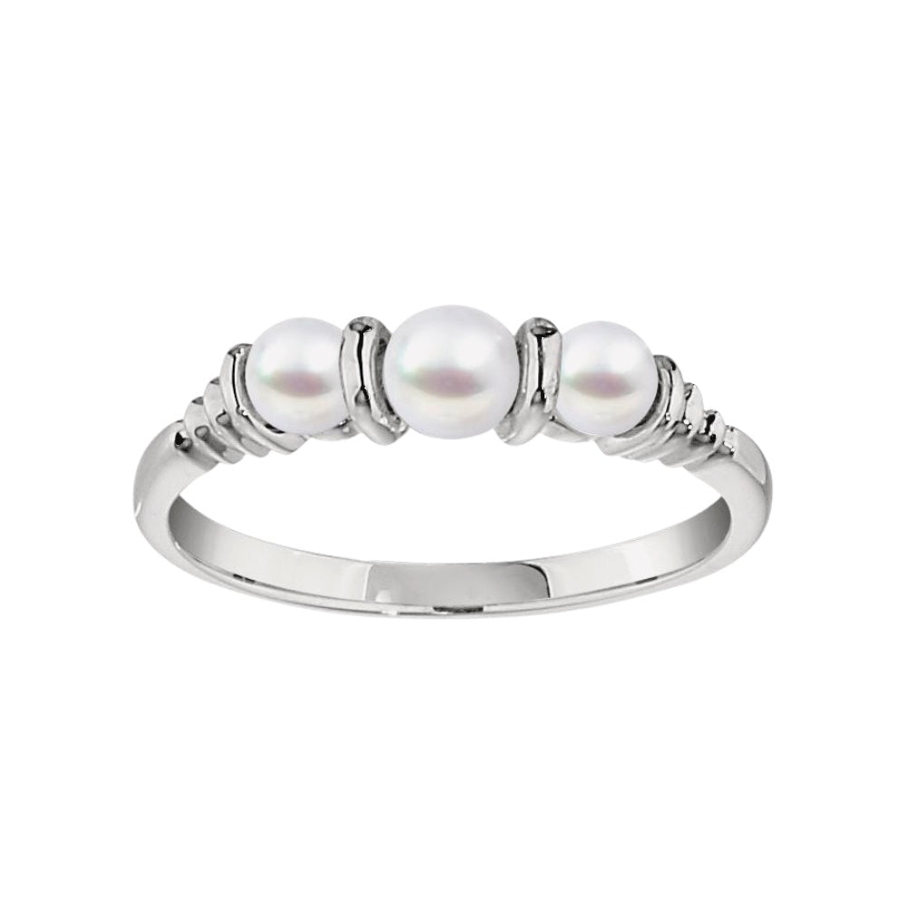 gemstone rings, made in USA jewelry, cultured pearl ring, cultured pearl three stone ring, three stone cultured pearl ring