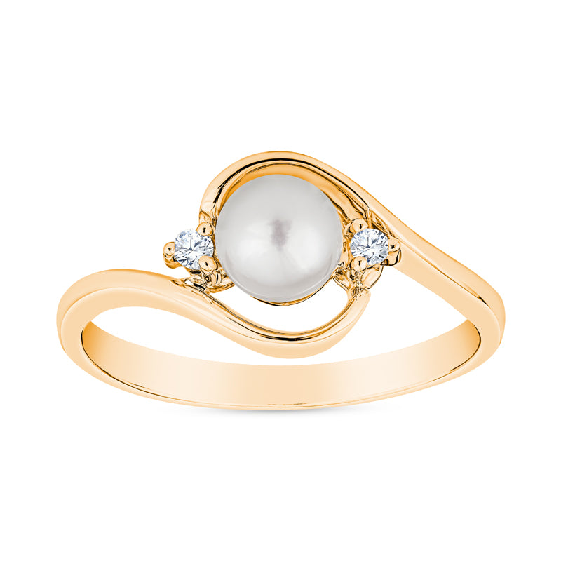 yellow gold pearl ring, modern pearl ring, contemporary pearl ring, pearl and diamond ring, pearl diamond gold ring, cultured pearl diamond yellow gold ring