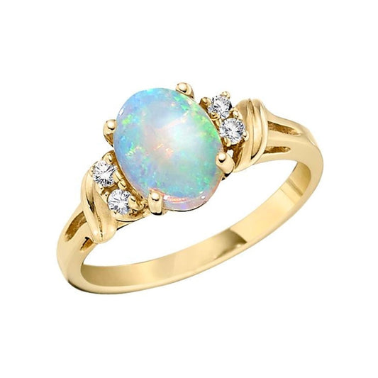 opal gold ring, opal yellow gold ring, opal diamond ring, opal diamond gold ring