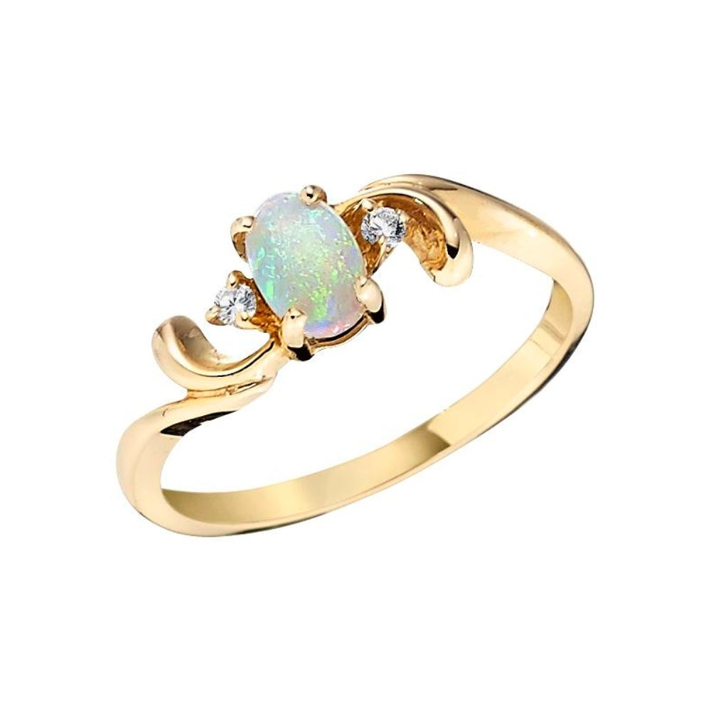 oval opal ring, opal diamond ring, opal diamond gold ring, oval opal diamond yellow gold ring