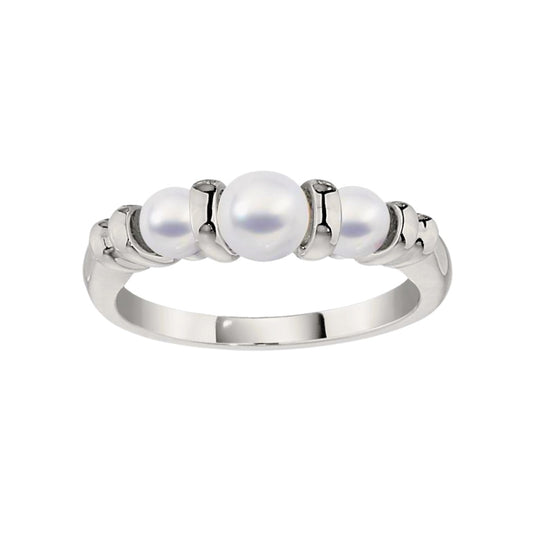 white gold pearl ring, modern pearl ring, contemporary pearl ring, three stone pearl ring, pearl gold ring, three stone pearl gold ring, three stone cultured pearl ring, three stone cultured pearl gold ring