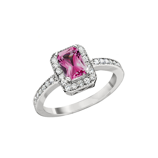 October Birthstone, Pink Tourmaline Halo Ring, pink tourmaline ring with diamonds around it, pink tourmaline diamond rings, pink tourmaline gold diamond rings, pink tourmaline engagement rings