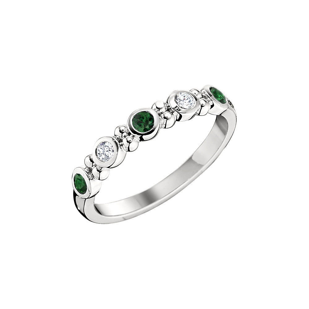 modern wedding rings, emerald and sapphire wedding rings, may birthstone jewelry, emerald birthstone, emerald diamond band, emerald gold band, modern emerald gold band
