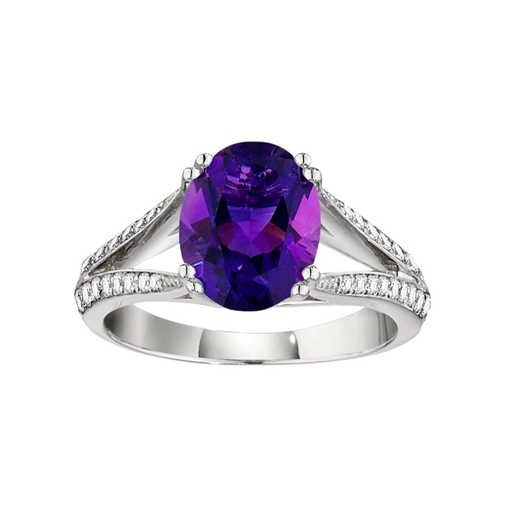 amethyst ring, amethyst jewelry, gemstone rings, made in USA jewelry, engel brothers, amethyst diamond ring, amethyst diamond gold ring
