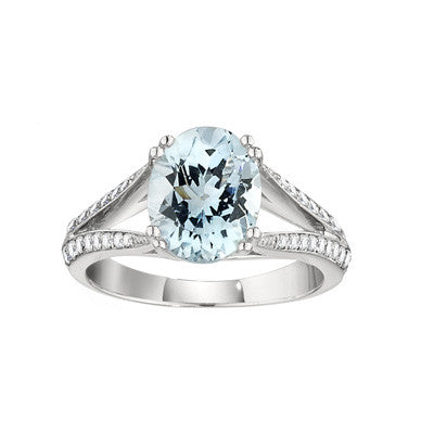 March Birthstone, split shank ring, aquamarine ring, contemporary aquamarine ring, modern ring, 