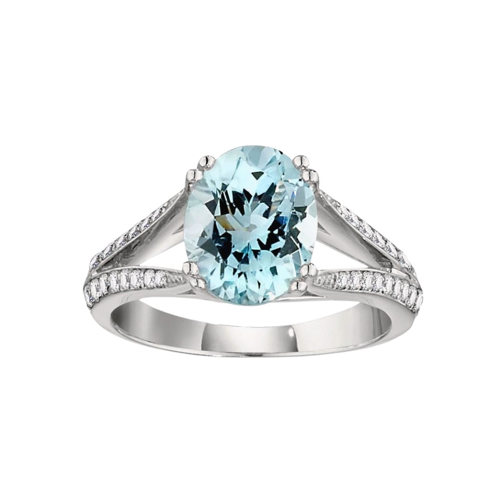 aquamarine ring, aquamarine jewelry, gemstone rings, made in USA jewelry, engel brothers, aquamarine gold diamond ring, march birthstone