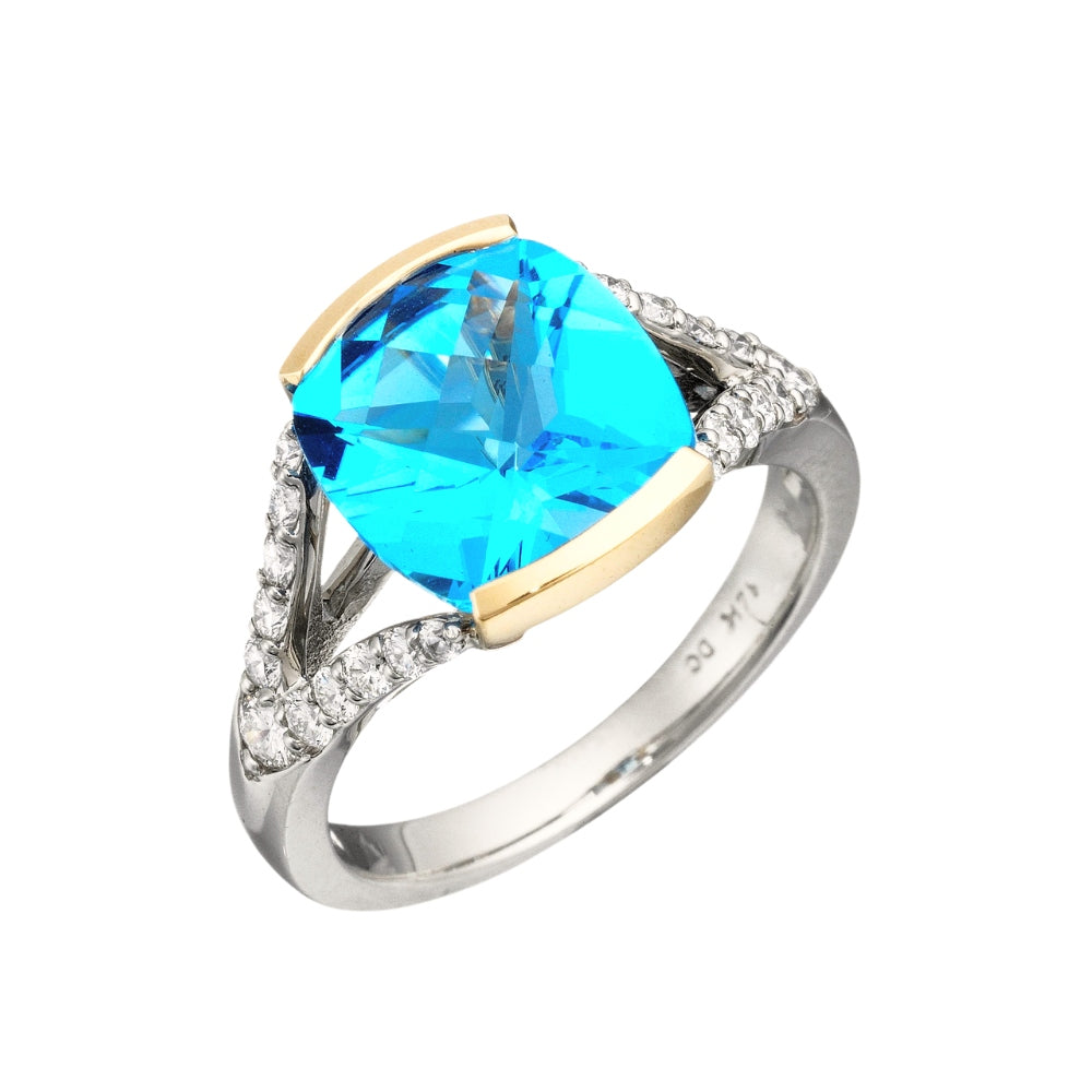 contemporary ring, modern ring, unique rings, blue topaz ring, blue topaz jewelry, blue topaz diamond ring, blue topaz gold ring, blue topaz diamond two tone ring