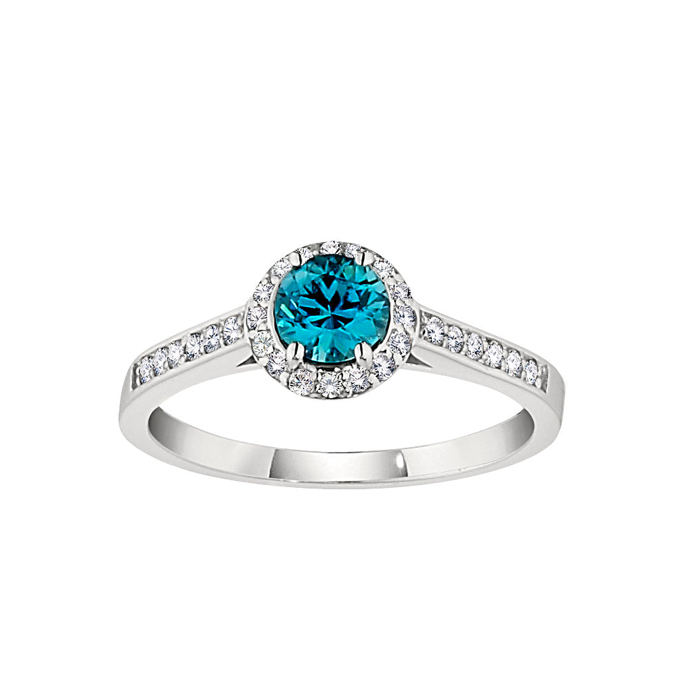 halo ring, gemstone halo ring, fancy gemstone ring, blue zircon ring, blue zircon diamond gold ring, gemstone diamond gold halo ring