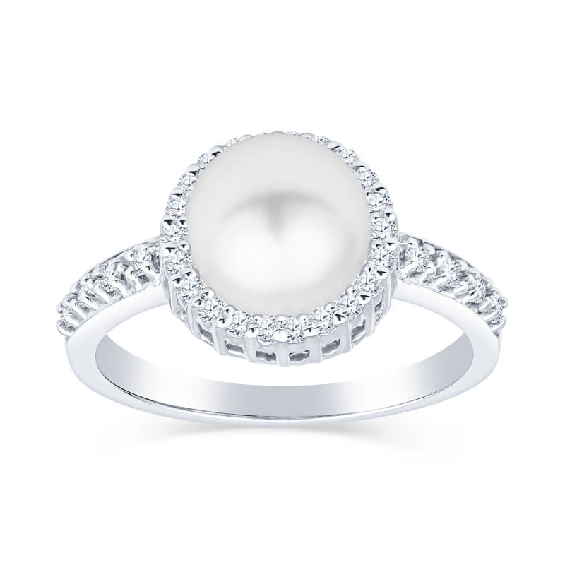 Ladies Diamond and Pearl Ring, Halo Diamond Pearl Ring, Ladies Cultured Pearl Ring, pearl diamond gold ring, cultured pearl diamond gold ring, white gold cultured pearl diamond ring