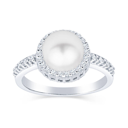 Ladies Diamond and Pearl Ring, Halo Diamond Pearl Ring, Ladies Cultured Pearl Ring, pearl diamond gold ring, cultured pearl diamond gold ring, white gold cultured pearl diamond ring