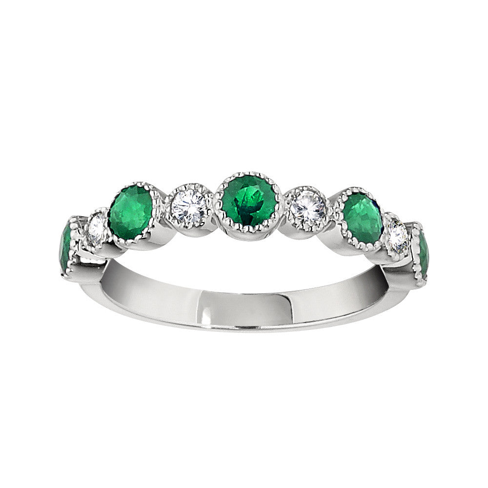Emerald Wedding Rings, Gemstone Wedding Bands, vintage emerald and diamond band, emerald diamond gold band