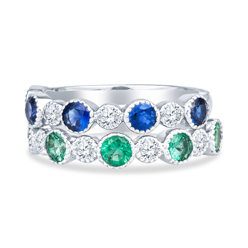 gemstone and diamond vintage style stackable rings, gemstone diamond gold band, modern stackable diamond gemstone band