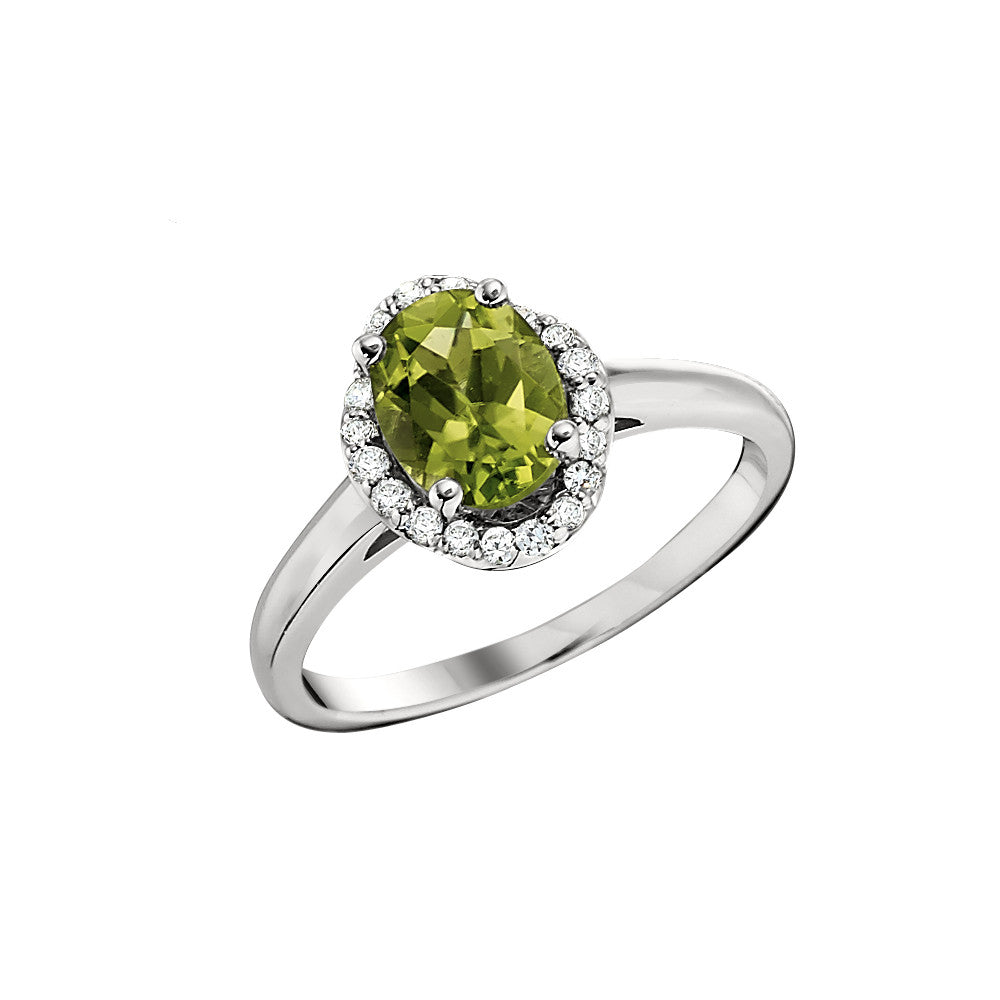 scalloped halo ring, peridot and diamond halo ring, peridot diamond gold rings, peridot white gold rings, scalloped peridot ring, scalloped vintage gemstone rings