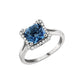 Blue Topaz cushion halo ring, vintage style Blue Topaz halo ring, Blue topaz diamond ring, blue topaz diamond gold ring, blue topaz white gold halo ring