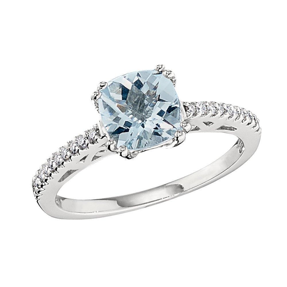 March Birthstone, Aquamarine Vintage Style Ring, Aquamarine Ring, aqumarine diamond gold ring, vintage aquamarine gold diamond ring