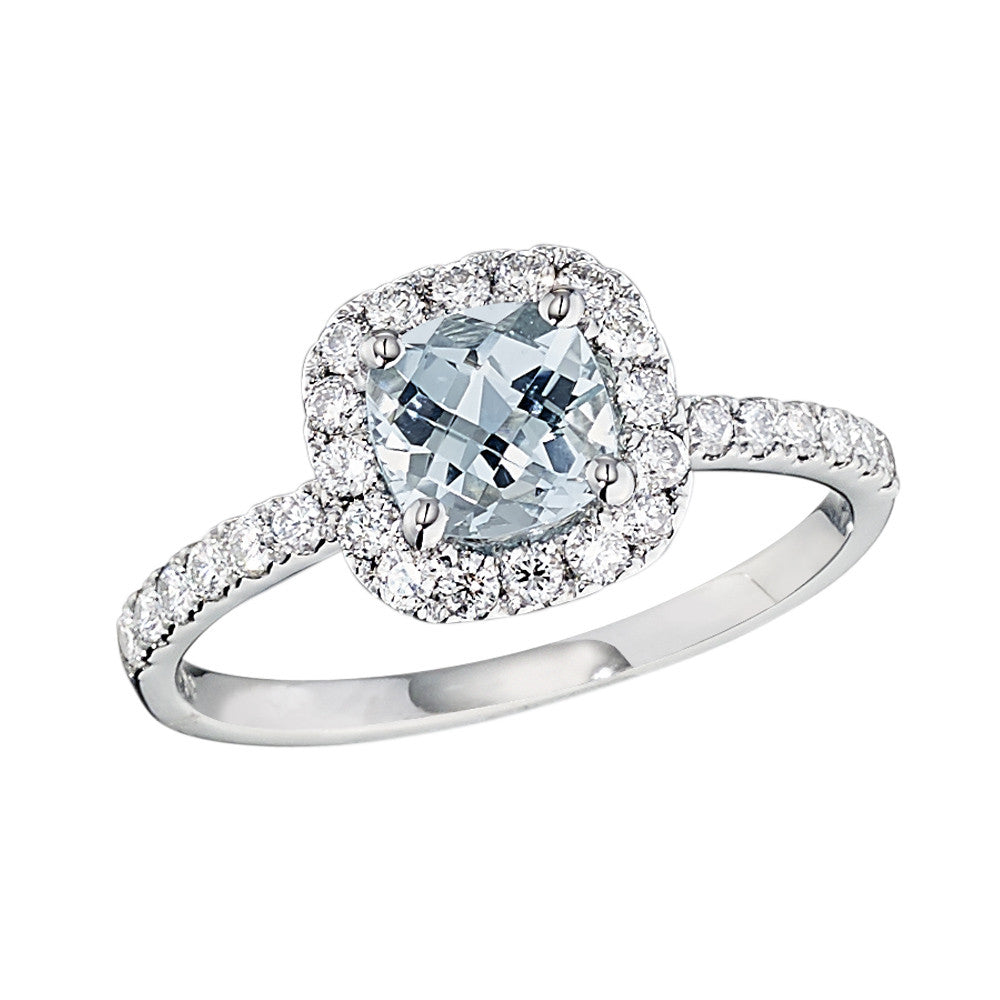 March Birthstone, Aquamarine Halo Ring, Aquamarine diamond gold halo ring, aquamarine gold rings, gemstone halo rings