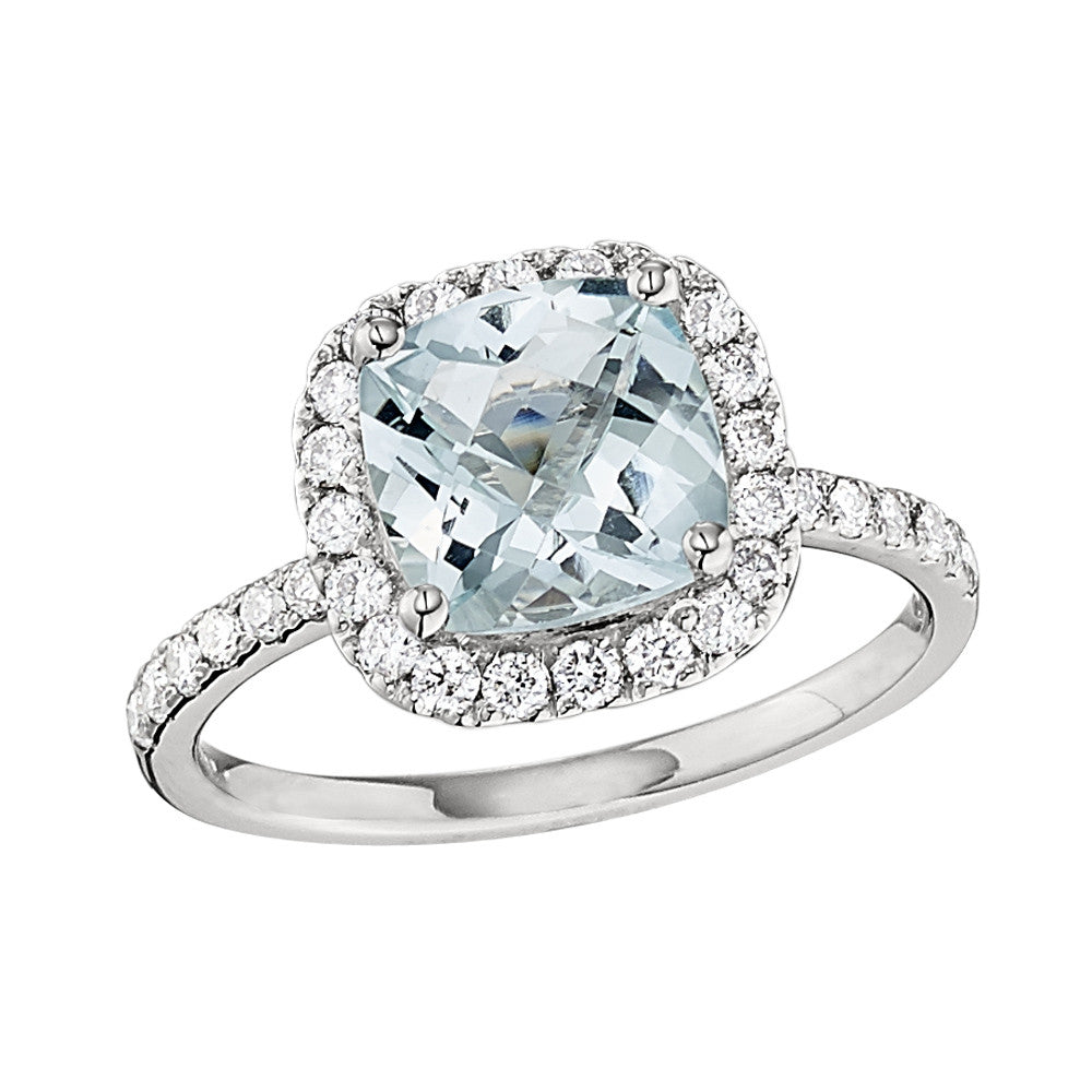 Natural Cushion Cut Aquamarine Diamond Engagement Ring, Classic Pave Halo  Wedding Ring, Birthstone Jewelry, Pristine Custom Rings - Etsy