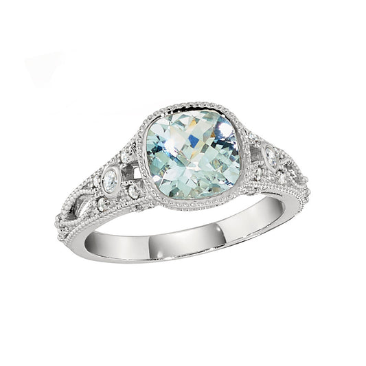 March Birthstone, Aquamarine Ring, Vintage Engagement Rings, vintage style gemstone gold rings, aquarine diamond gold rings, aquamarine gold rings