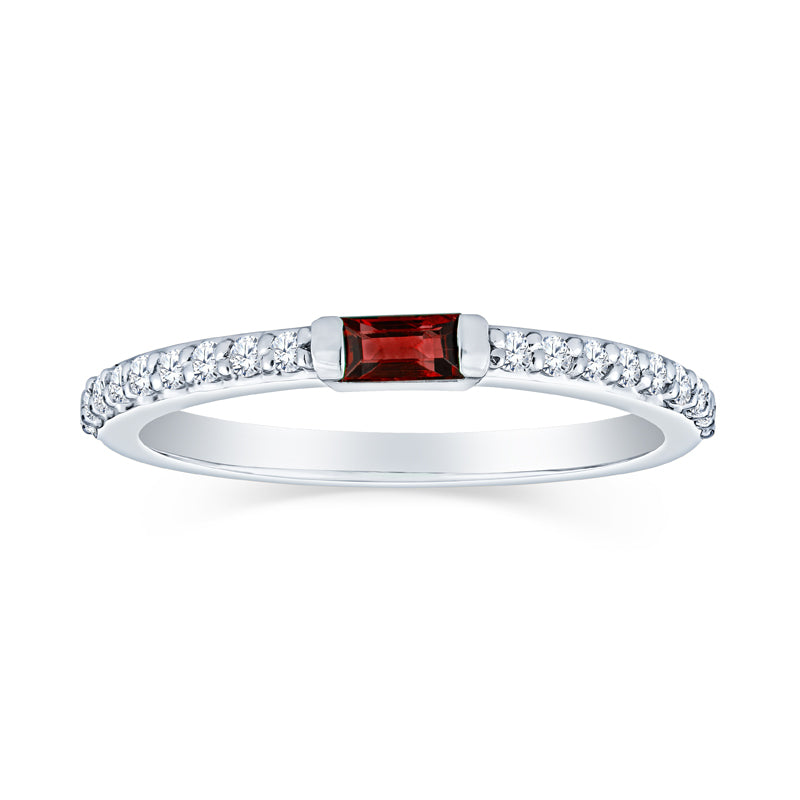 Zosia Round Ruby and Tapered Baguette Diamond 1.27 ctw Women Three Stone Engagement  Ring Sterling Silver | TriJewels