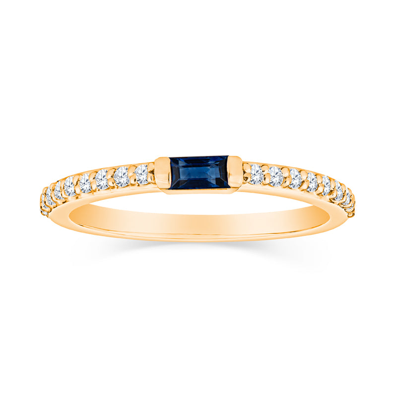 Natural Blue Sapphire Diamond Wedding Ring Solid 14K White Gold Anniversary  Ring Thin stacking Band