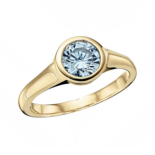 modern march birthstone ring, aquamarine birthstone ring, aquamarine solitaire, bezel birthstone rings, aquamarine yellow gold ring, aquamarine gold ring
