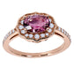 East West Gemstone Halo Ring, vintage style east west pink tourmaline ring, pink tourmaline diamond ring, pink tourmaline rose gold ring