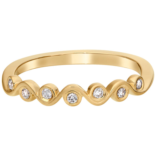playful stackable wedding bands, bezel wedding bands, nontraditional wedding bands, swirly wedding bands