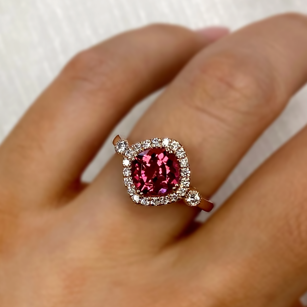 pink tourmaline rings for women, pink tourmaline diamond rings