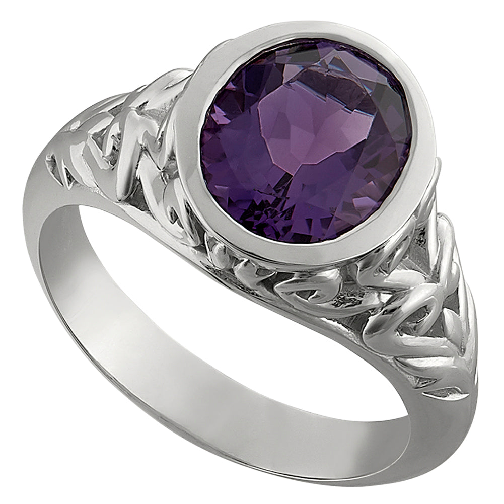 scroll amethyst ring with bezel, amethyst birthstone vintage ring, February birthstone vintage ring, amethyst diamond ring, amethyst gold ring