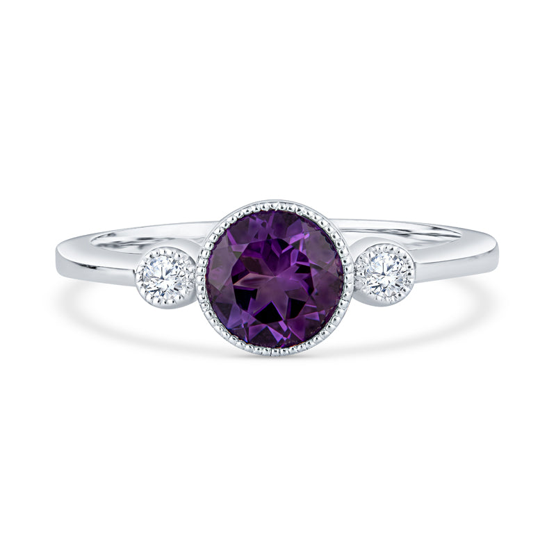 amethyst rings for women, vintage style amethyst ring, amethyst and diamond ring